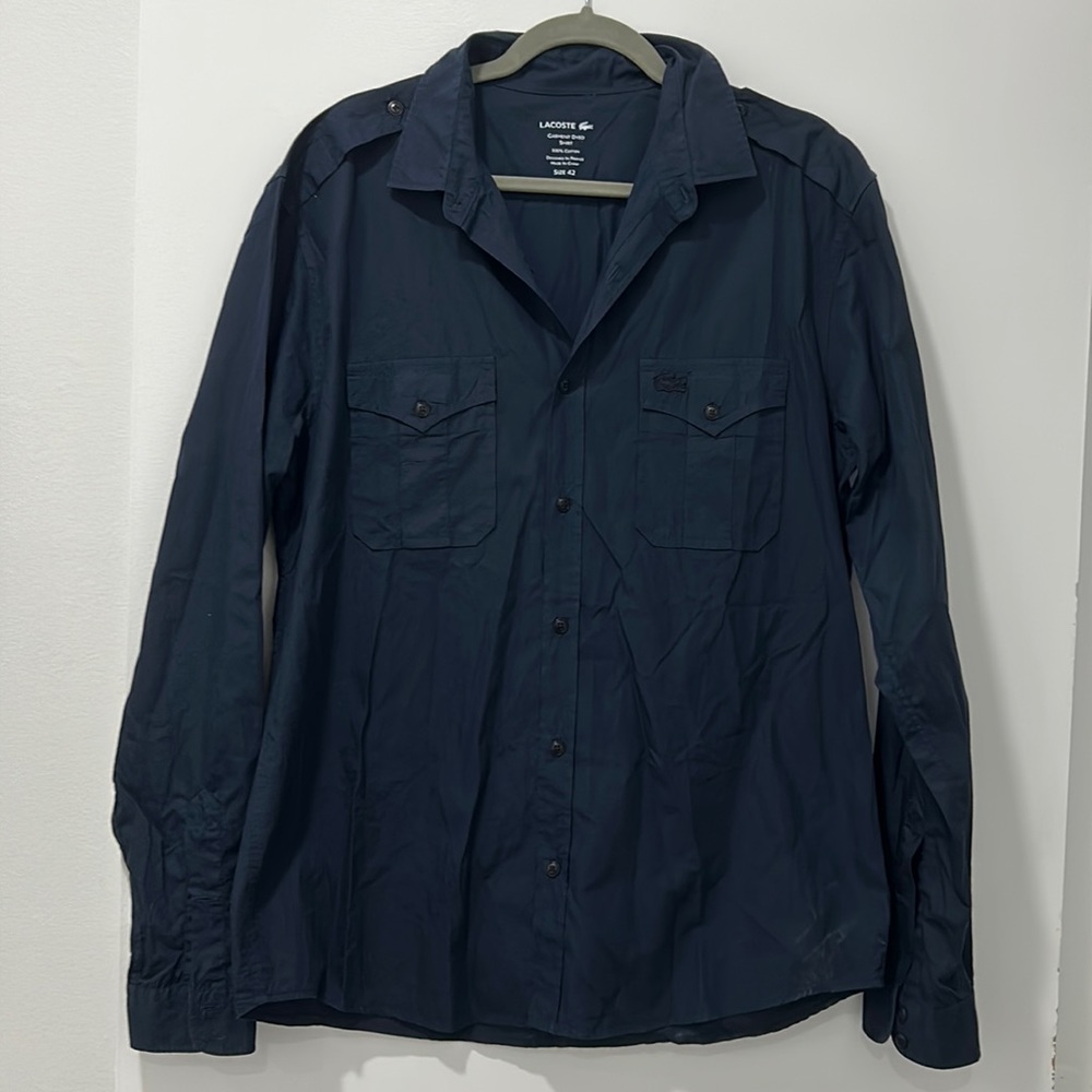 Men’s Lacoste size 42 navy blue long sleeve shirt